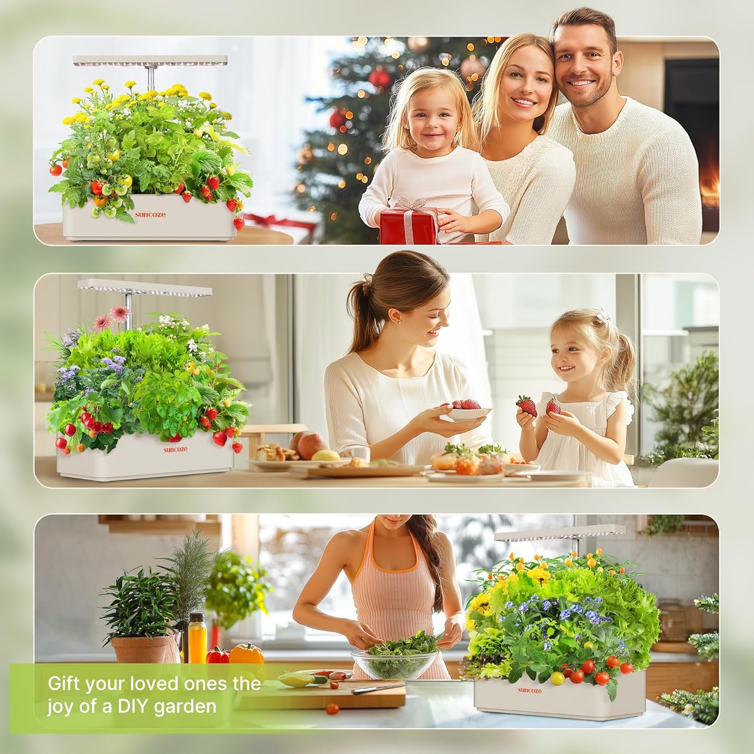 12 Kapseln Hydrokultur-Anbausystem-Kit, 24-W-LED-Gartenlampe für den Innenbereich, 4-Liter-Wassertank mit leiser Pumpe, höhenverstellbarer Kräuterpflanzer, Indoor-Gartenset, Gartengeschenke, Beige