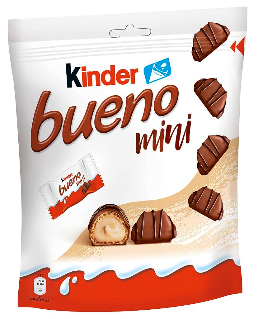 Kinder Bueno Mini – Knusprige Waffel-Schokoriegel, Milchcreme und Haselnüsse und feine Milchschokolade – Karnevals-Leckereien – 1 Beutel Mini einzeln verpackte Riegel (1 x 108 g)