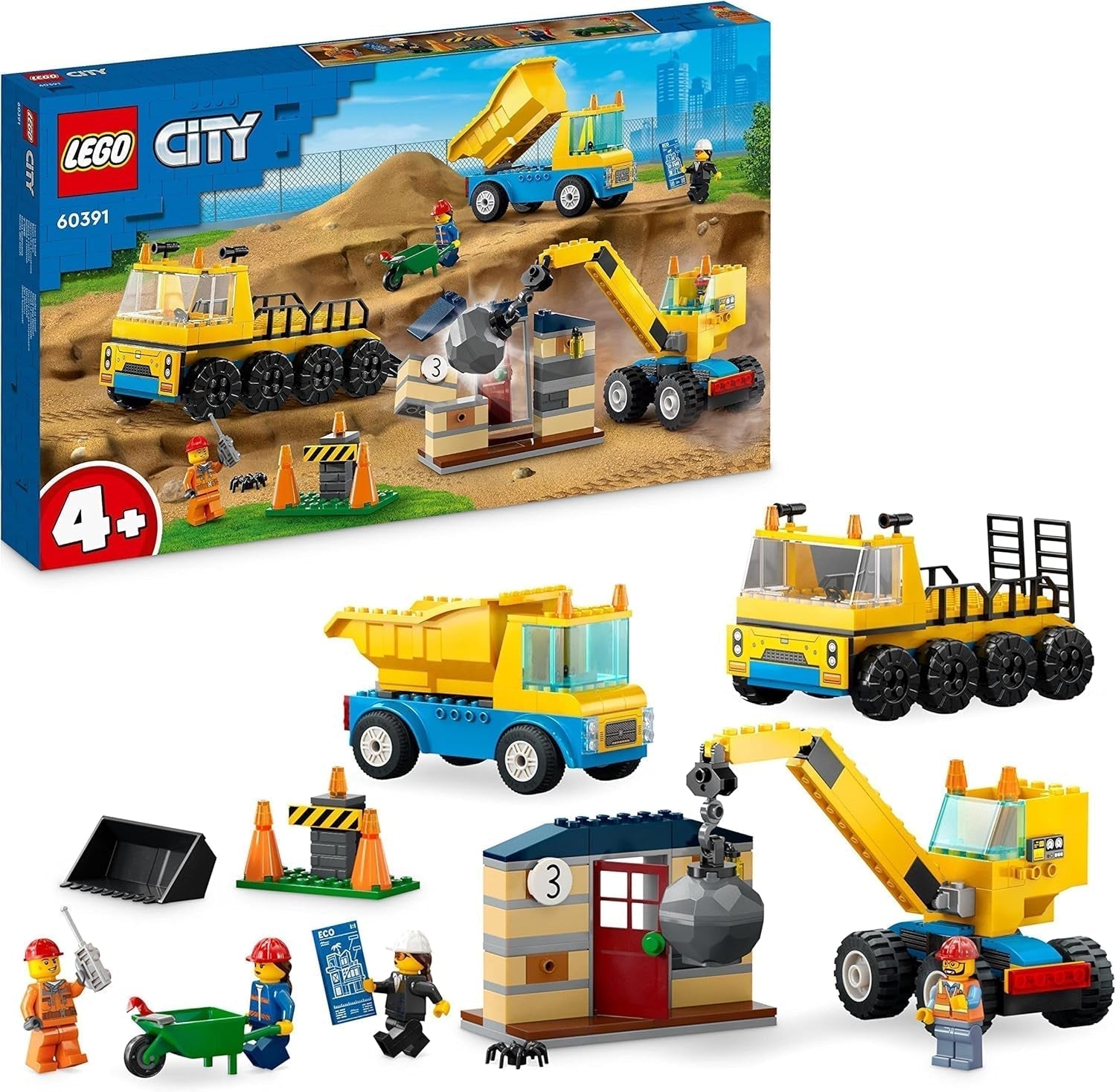 LEGO 60391 City Baufahrzeuge und Abrissbirne, Kran, Bagger, Muldenkipper und Transportfahrzeug, Spielzeug, Lernspielzeug für Kinder ab 4 Jahren. Bausets. Besuchen Sie den LEGO-Store