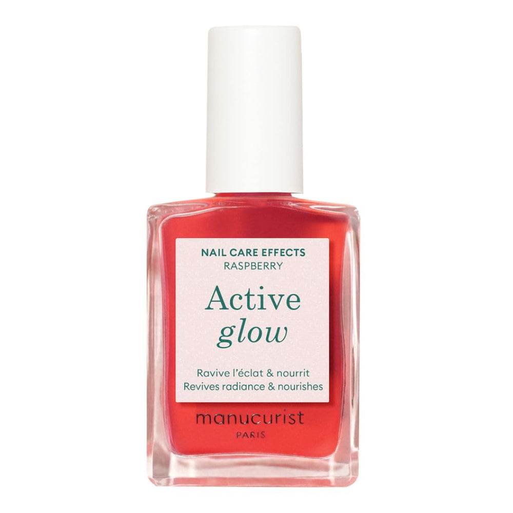 MANUCUIST Nail Care Repair Active Glow Raspberry (Pink) Biobasiert: Süße Mandel, Himbeere, pflegender und glänzender Nagellack, transparenter Pink-Effekt – Nude-Nagellack