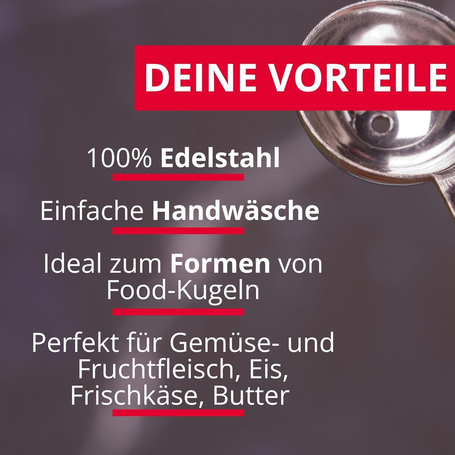 Westmark Baller cu două fețe Woody – Formator mic de bile pentru pepene, kiwi, alte fructe și legume, precum și înghețată, cremă de brânză sau unt – Oțel inoxidabil, lemn