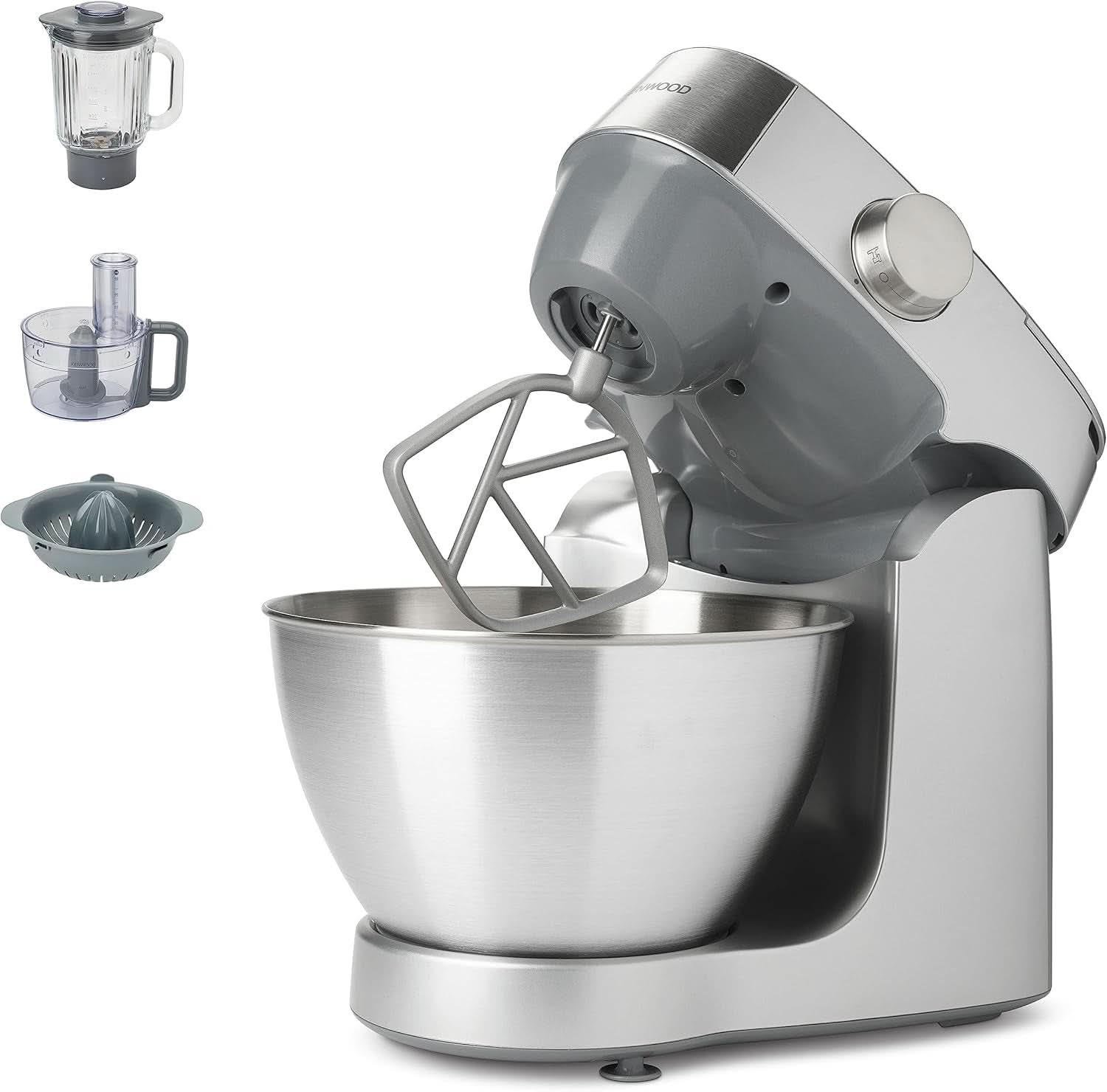 Kenwood Prospero+ KHC29A.R0SI Küchenmaschine, 4.3 L Edelstahlschüssel, Inkl. 10-teiliges Zubehör-Set mit Fleischwolf, Glas-Mixer, Zitruspresse, Entsafter und mehr, inkl. Easyweigh Waage, 1000W, Silber Mutter und Kind Naty Shop Silber Inkl. 7 Zubehör