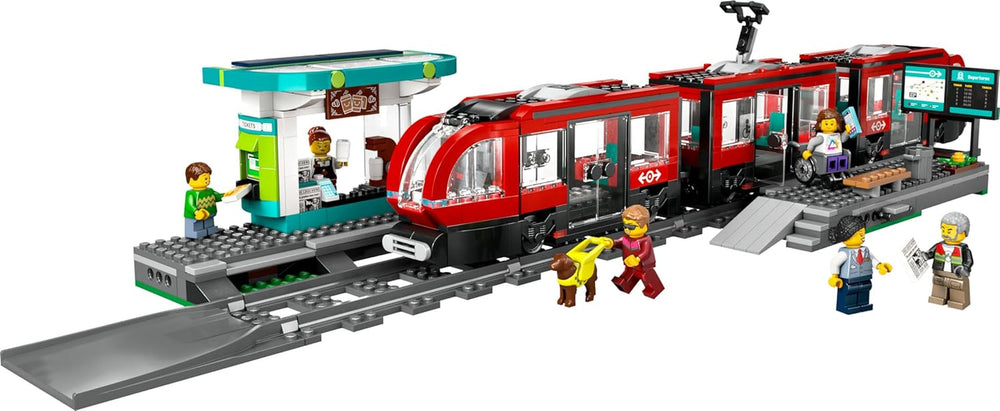 LEGO City Straßenbahn mit Bahnhof, Geschenkidee für Fahrzeugspielzeugfans ab 7 Jahren, mit 6 Minifiguren und einem Blindenhund zum Rollenspiel, Bauspielzeug 60423 Bausets Besuchen Sie den LEGO-Store