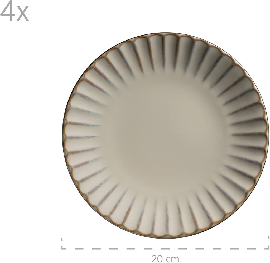 MÄSER 931963 Serie Confino Geschirr Set Für 4 Personen Im Modernen Vintage Look, 20-Teiliges Kombiservice Aus Keramik in Beige Mit Schwarzen Akzenten, Steinzeug Naty Shop