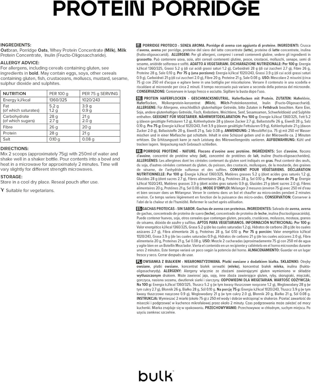 Komplette Protein-Haferflocken, lose, proteinreiche Haferflocken, Molke, ballaststoffreich, Proteinbrei, geschmacksneutral, 1 kg