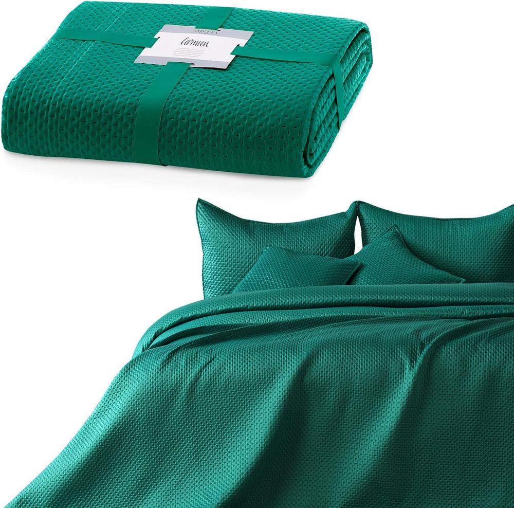 Ameliahome Tagesdecke 200 x 220 cm, dunkelgrüne Tagesdecke mit zwei geprägten Seiten, mattes Satin, Carmen-Betten und Decken. Besuchen Sie den AmeliaHome-Store Carmen, dunkelgrün, 200 x 220 cm