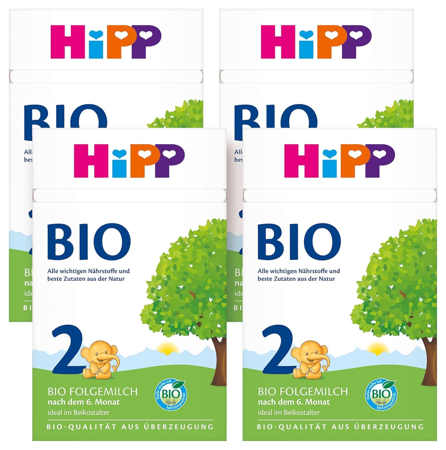 HiPP 2 Bio-Folgemilch (4 x 600g), nach 6 Monaten, mit Omega-3 (DHA, ALA), Calcium und einfach zuzubereitender Bio-Stärke, in bester Bio-Qualität