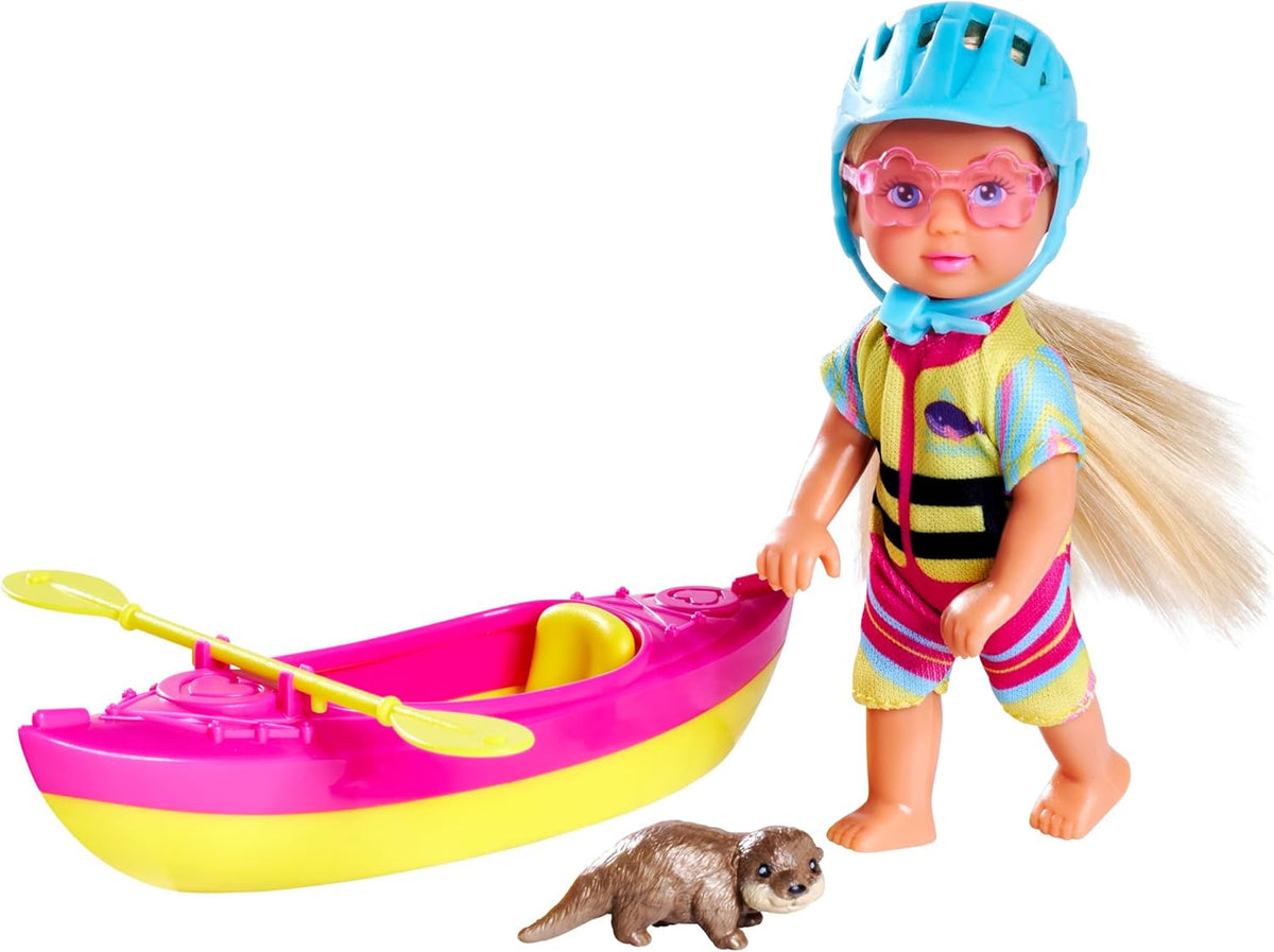 Simba Evi Love Kayak, Spielpuppe Macht eine Kajaktour, mit Passantenbekleidung, Helm, Paddel, Sonnenbrille und Otter, 12cm, ab 3 Jahren