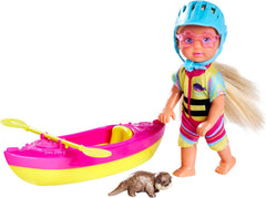 Simba Evi Love Kayak, Spielpuppe Macht eine Kajaktour, mit Passantenbekleidung, Helm, Paddel, Sonnenbrille und Otter, 12cm, ab 3 Jahren