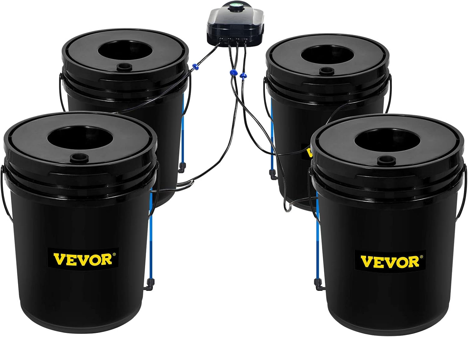 VEVOR DWC Hydrokultur-Anbausystem, Hydrokultur-Anbausysteme, Tiefwasseranbau, 4 20-Liter-Eimer, DWC-System mit Luftpumpe, Luftsteinen und Wasserstandsanzeige für Blattgemüse