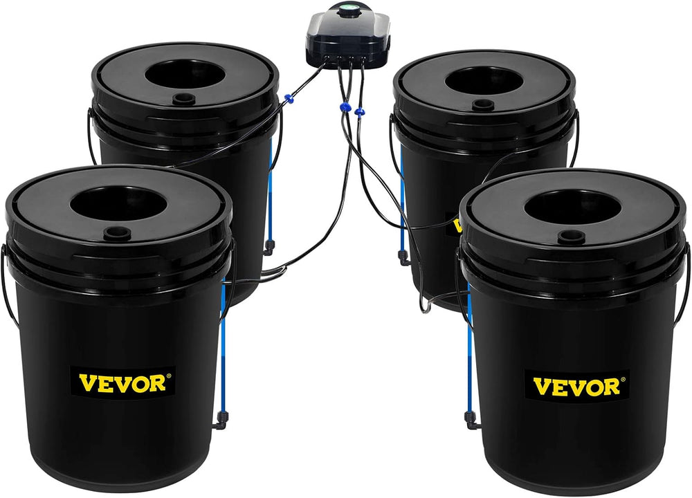 VEVOR DWC Hydrokultur-Anbausystem, Hydrokultur-Anbausysteme, Tiefwasseranbau, 4 20-Liter-Eimer, DWC-System mit Luftpumpe, Luftsteinen und Wasserstandsanzeige für Blattgemüse