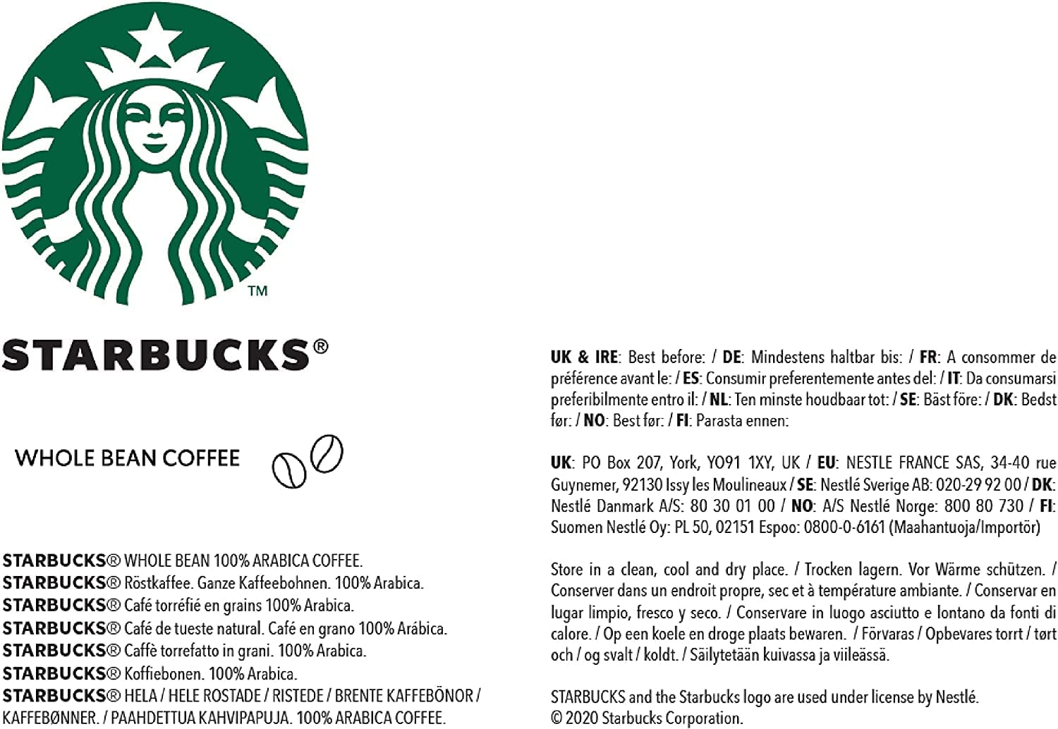 STARBUCKS Blonde Espresso Roast, Helle Röstung, Ganze Kaffeebohnen 200g (6er Pack)