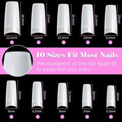 500 de bucăți de vârfuri de unghii artificiale franceze, set de vârfuri de unghii false acrilice, extensii de unghii, vârfuri de unghii, accesorii pentru unghii false cu 4 bucăți de lipici pentru design de unghii, unghii cu gel, naturale