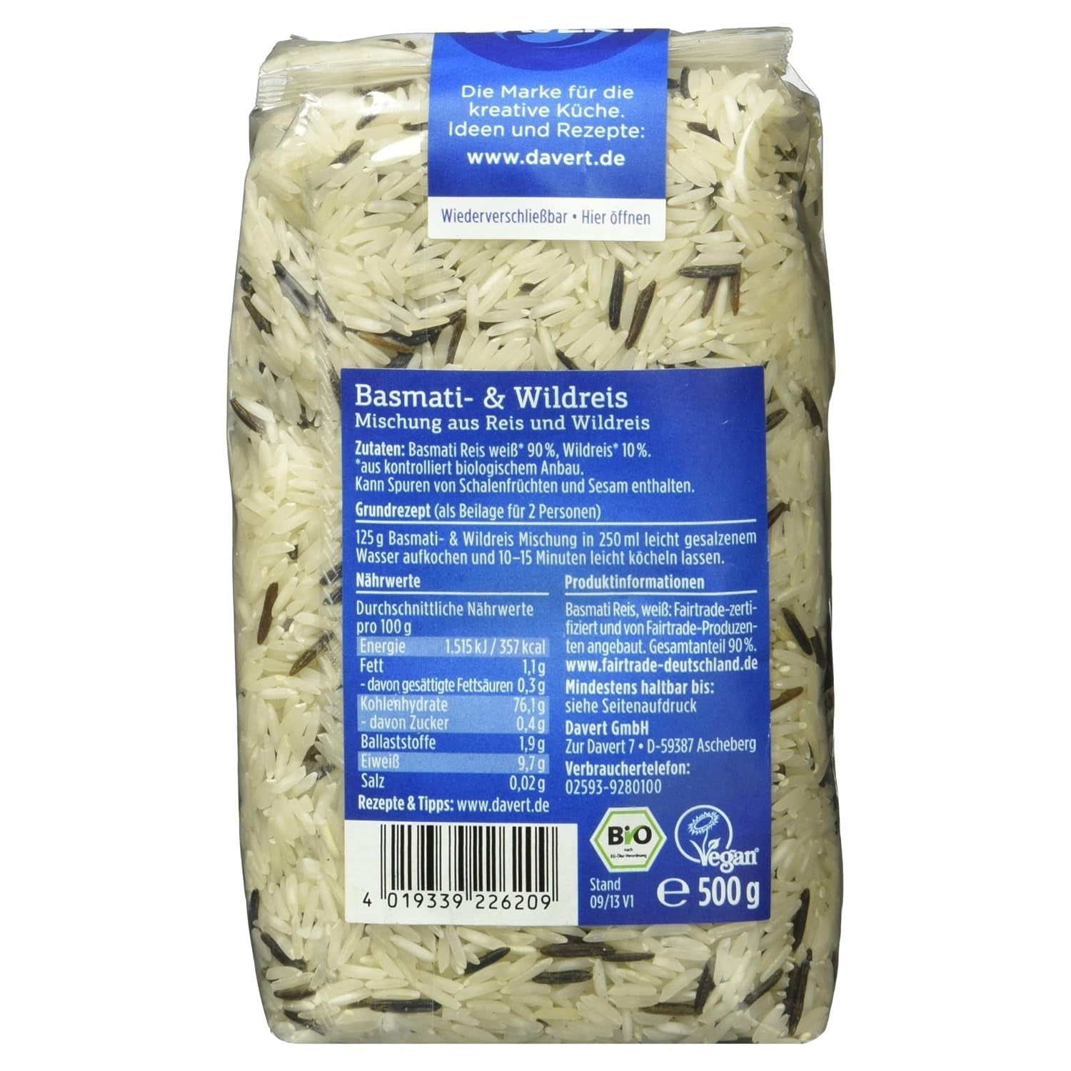 Davert Basmati- und Wildreismischung, Bio, 500g