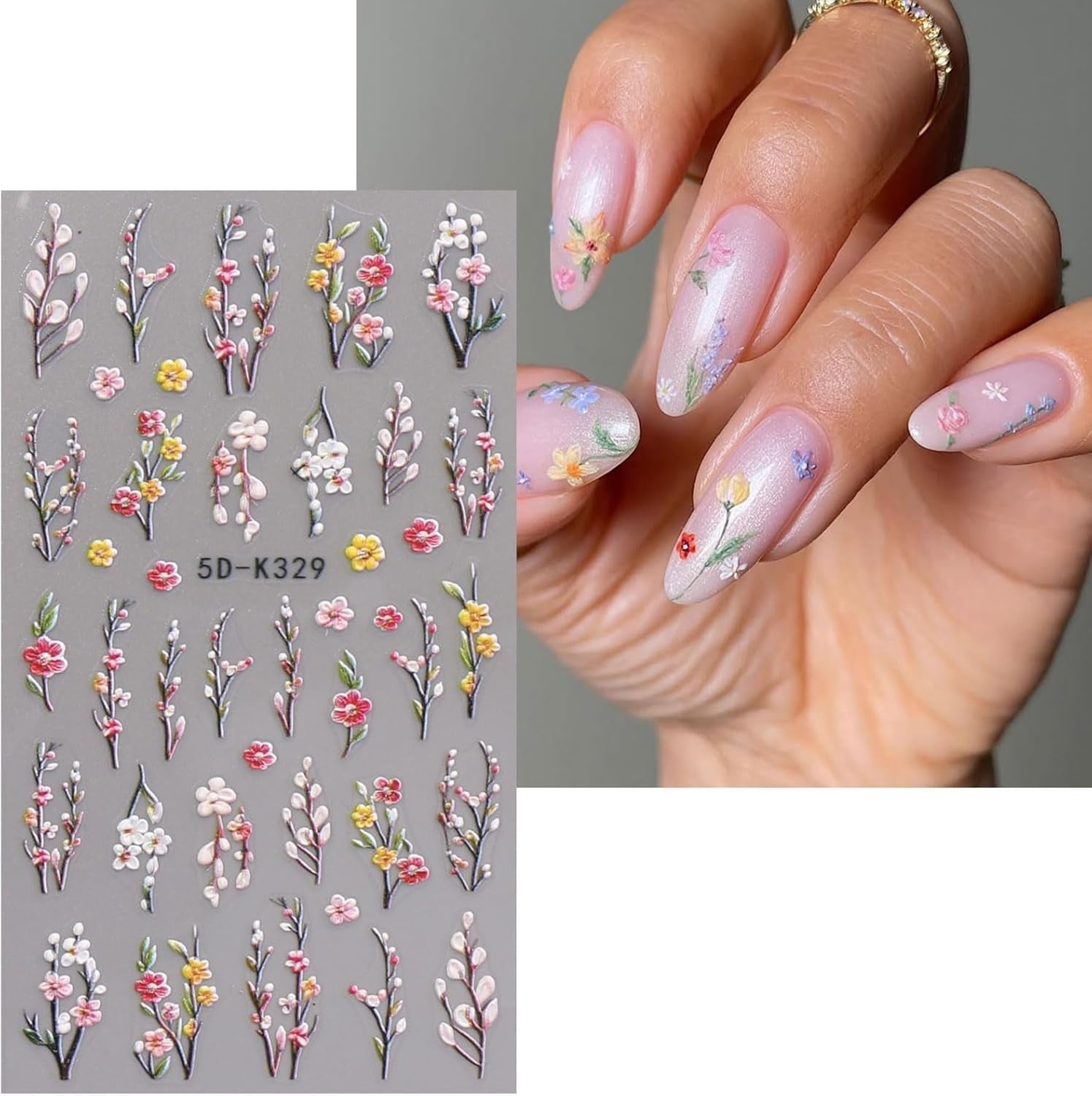 JMEOWIO 3D Nagelsticker Blumen Nail Art Sticker Selbstklebend Nagelaufkleber 5D Stereoskopisch Herbst Blumen Dekoration Nageldesign Zubehör 4 Blatt