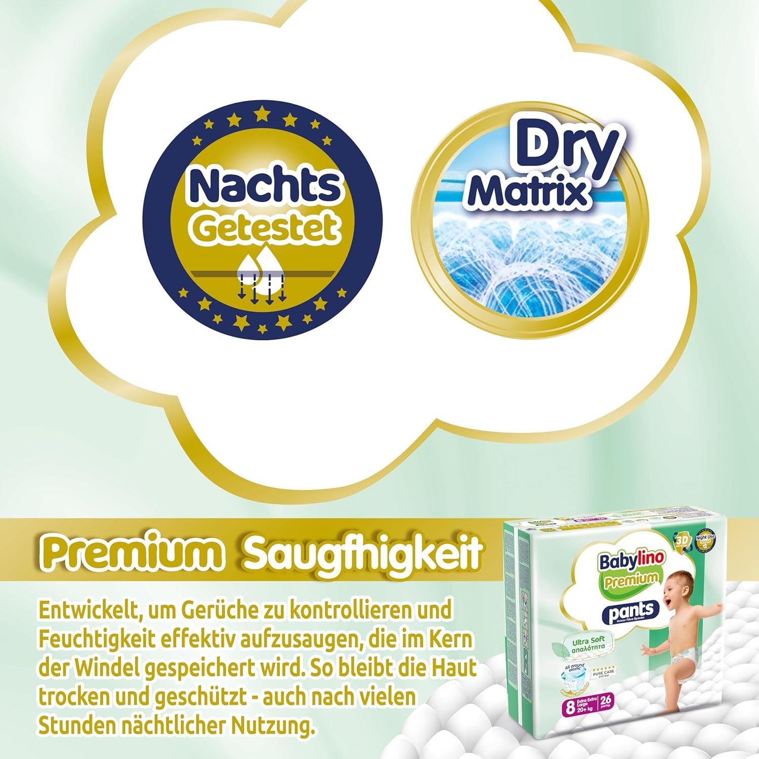 Premium-Hose Größe 8 mit Ultra-Soft-Filter, XXL (20+ kg), 26 Stück