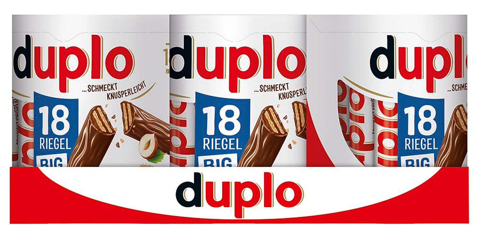 Ferrero duplo Großpackung – Schokoriegel mit feiner Nougatcreme, knuspriger Waffel und feiner Milchschokolade – Karnevals- und Faschingssüßigkeiten – 15 Packungen mit je 18 einzeln verpackten Riegeln