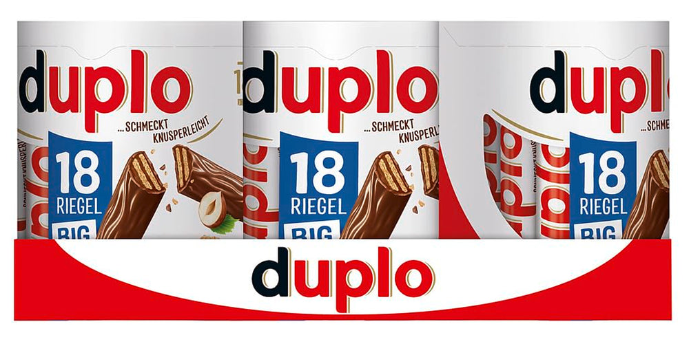 Ferrero duplo Großpackung – Schokoriegel mit feiner Nougatcreme, knuspriger Waffel und feiner Milchschokolade – Karnevals- und Faschingssüßigkeiten – 15 Packungen mit je 18 einzeln verpackten Riegeln
