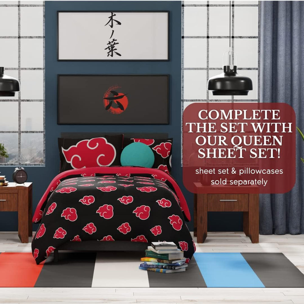 Franco Naruto Anime Akatsuki-Muster, weiche Mikrofaser-Bettwäsche, Bettdecke, Queen-Size-Bett, (offizielles Naruto-Produkt). Bettdecken und Steppdecken von Naty Shop