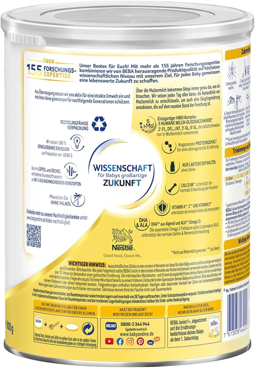 Nestlé BEBA 3 Folgemilchpulver, Folgenahrung ab 10 Monaten, 3er Pack (3 X 800G) Mutter und Kind Naty Shop