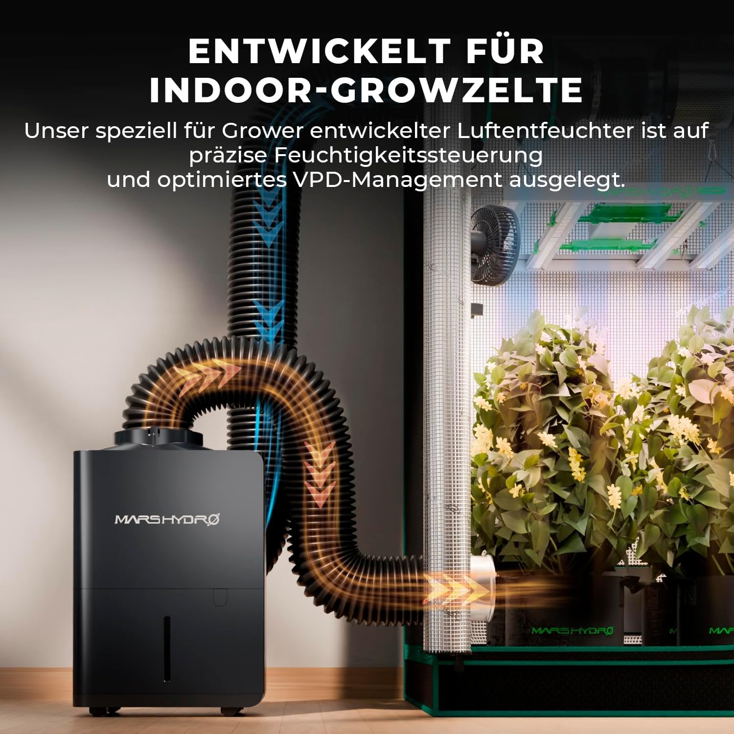 MARS HYDRO Luftentfeuchter, 12 l/Tag, automatische Abtauung, Timer-Funktion, Raumentfeuchter für Growzelte, Keller und Pflanzen, 1,2 l Wassertank