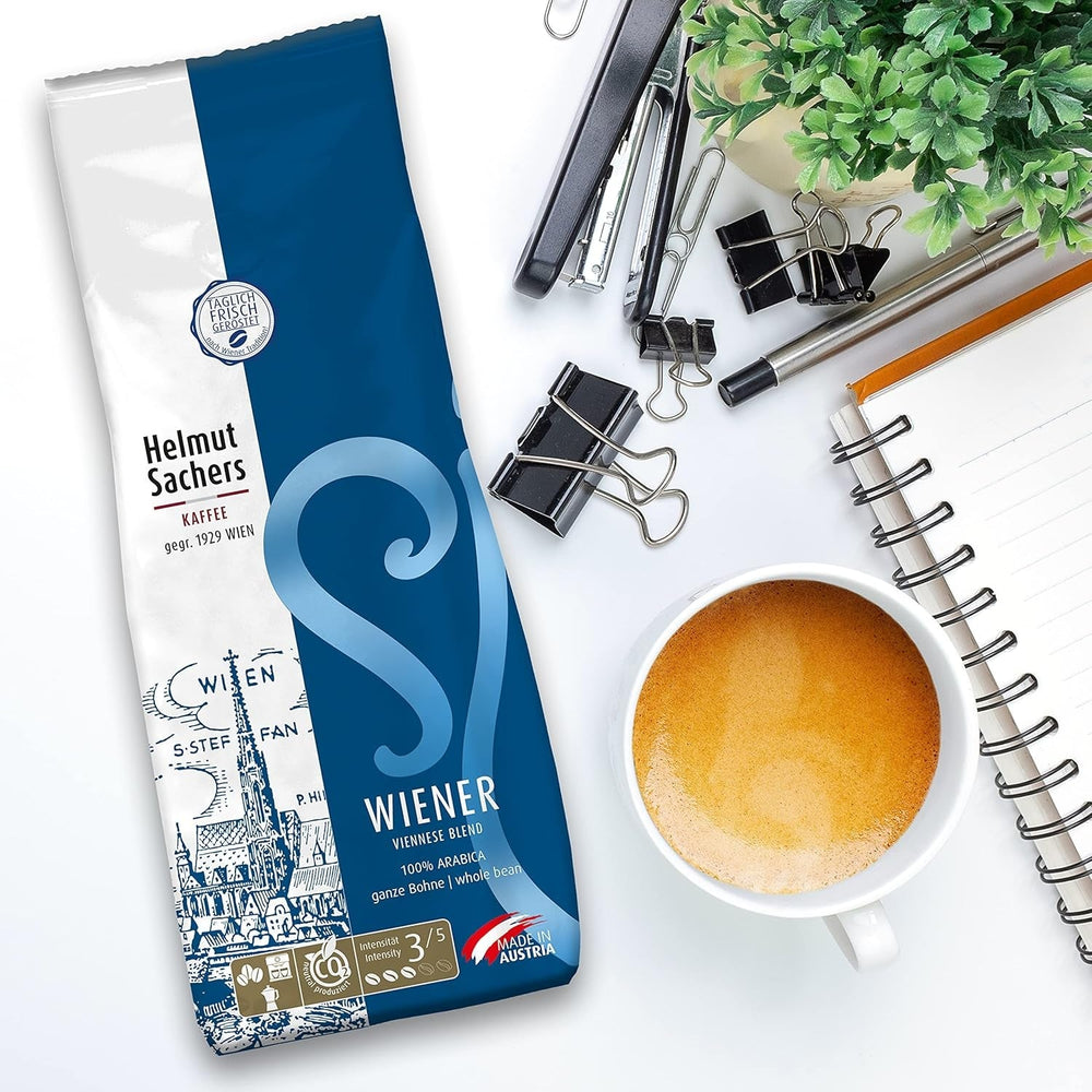 Helmut Sachers Kaffee – Wiener Mischung, Stärke 3/5, 100 % Arabica, ganze Kaffeebohnen, 6 x 500 g Naty Shop