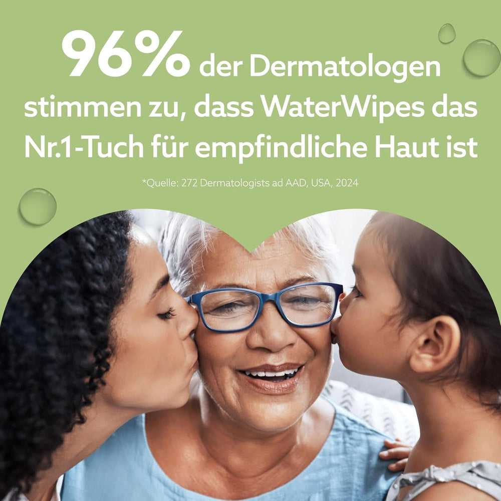 Șervețele umede WaterWipes Sensitive+ pentru bebeluși și copii mici, 720 bucăți (12 pachete), curățare 3 în 1, îngrijire, protecție, 99,9% apă, curățare texturată, fără parfum