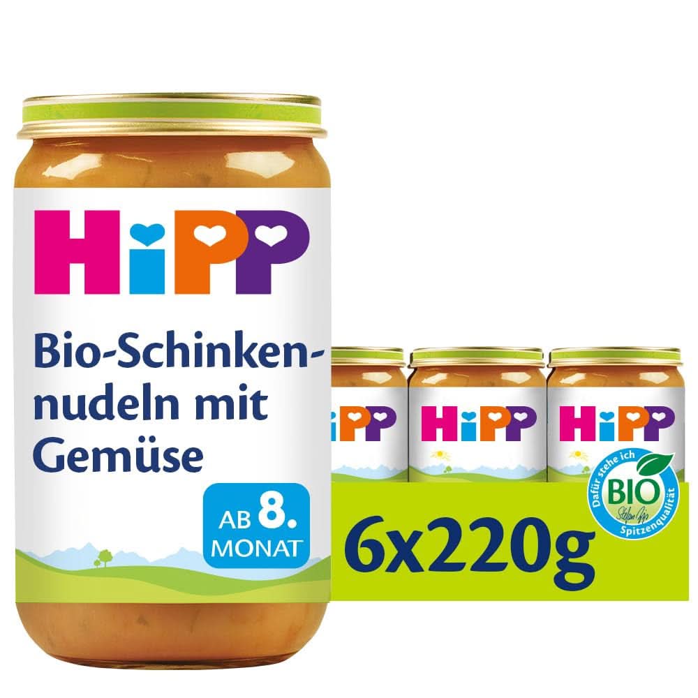 Hipp Bio-Nudeln mit Schinken und Gemüse, 6er Pack (6 x 220 Gramm) Mutter und Kind Naty Shop