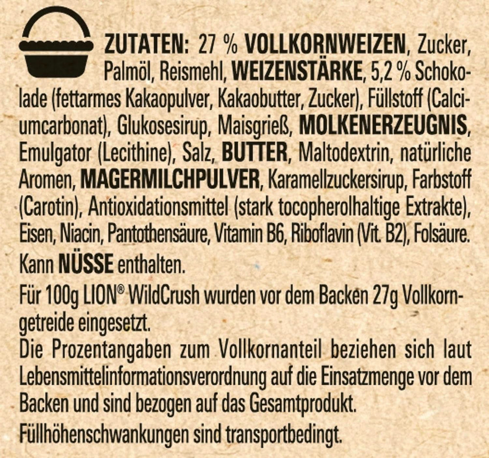 LION Wildcrush Müsli, Schokolade und Karamell Frühstücksflocken, Packung mit 8 x 360 Gramm Naty Shop