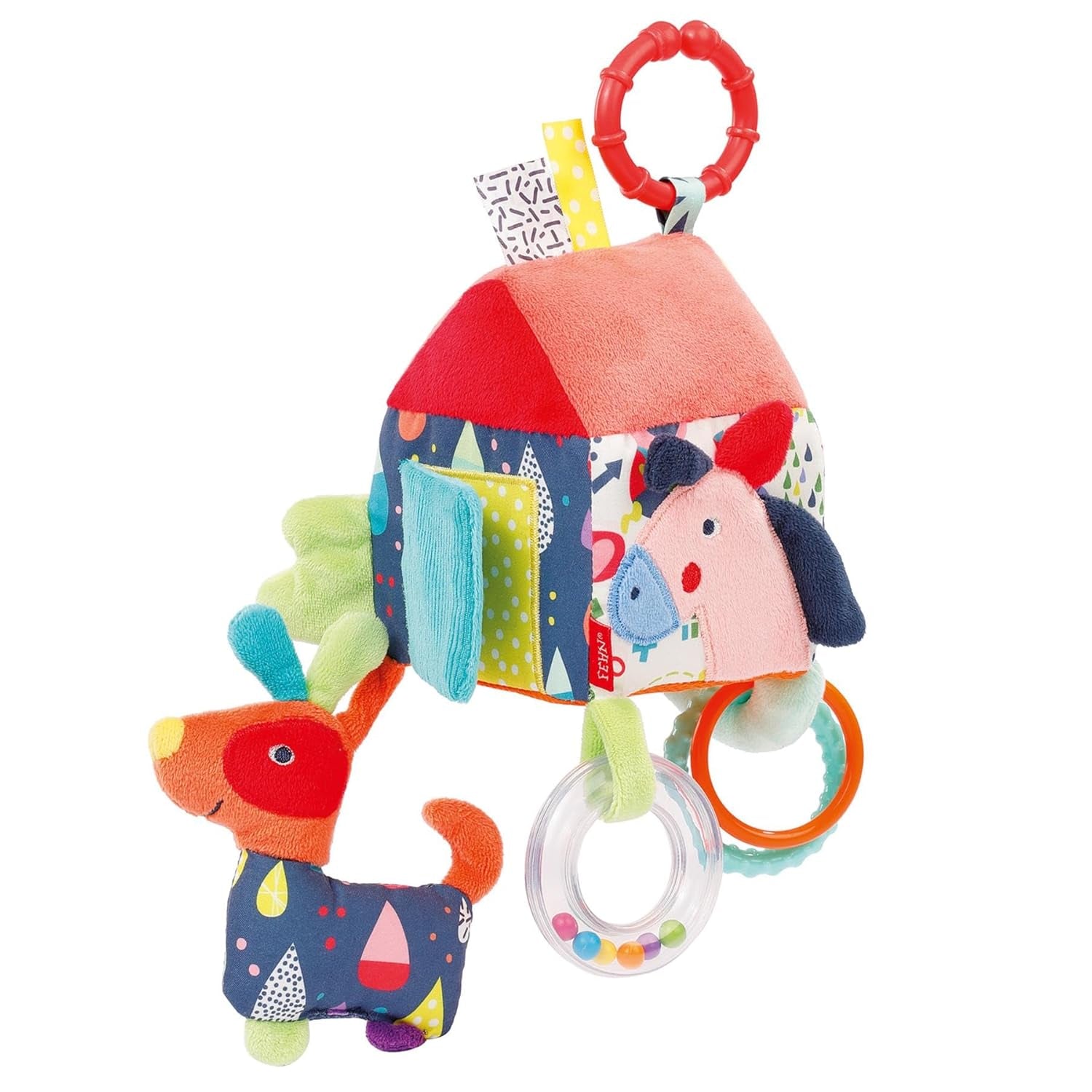 Fehn Activity Cube Otter - Jucărie pentru activități motorii cu elemente de prindere suspendate - Pentru bebeluși și copii mici de la 0+ luni - Dimensiuni: 10 x 10 cm Jucarii Bebe Naty Shop Casa