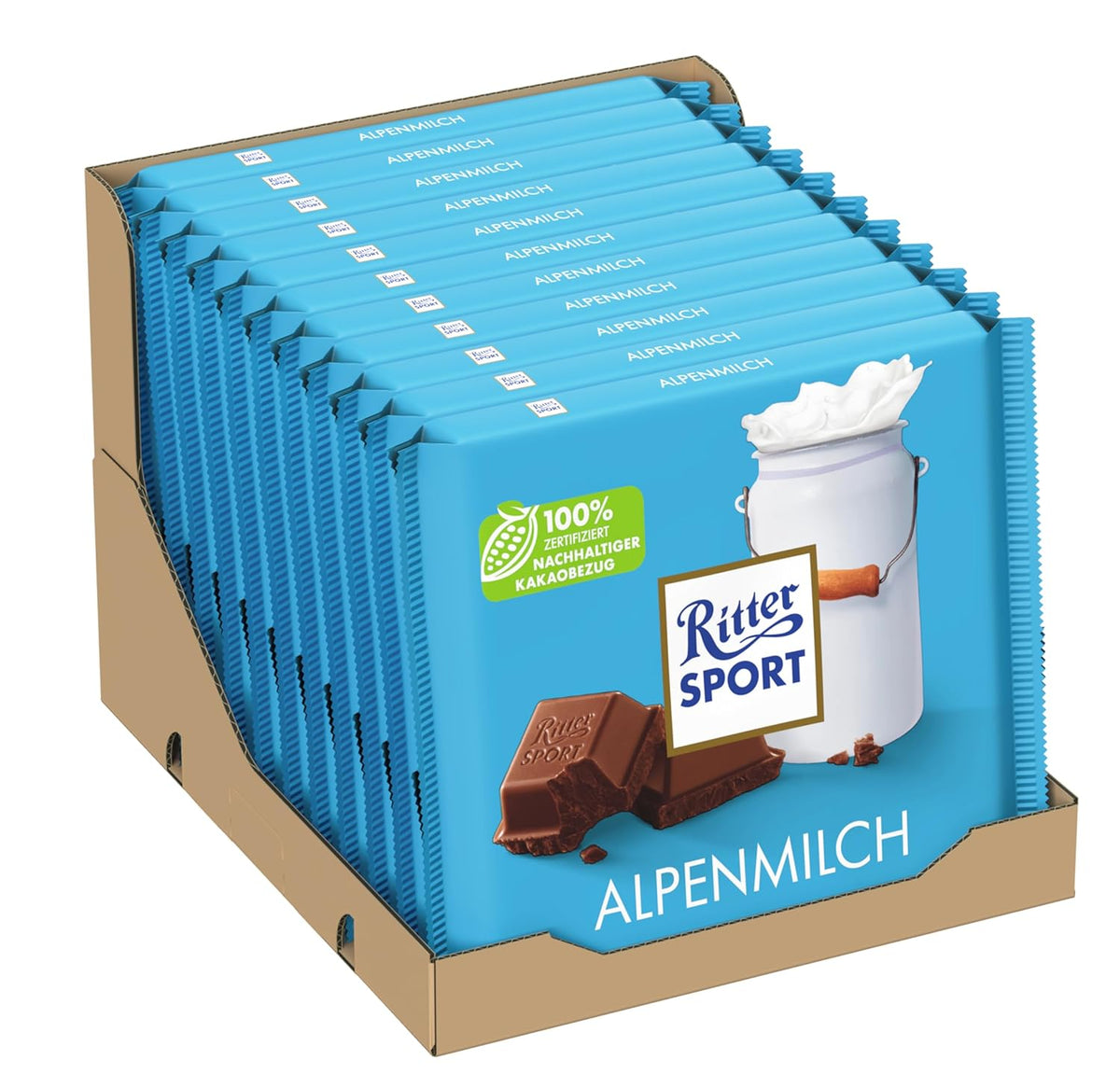 Ritter Sport 250g Alpenmilchschokolade, feinste Vollmilchschokolade mit cremigem Geschmack, klassische Schokolade zum Teilen mit Freunden, 11 Tafeln x 250g