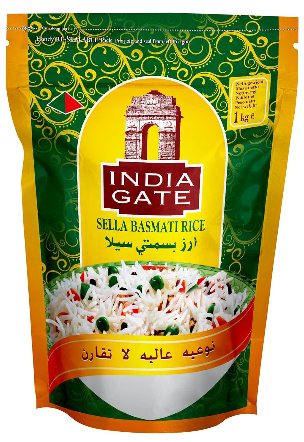 INDIA GATE Sella Basmatireis, vorgekocht (aus Indien, feines Langkorn), aromatisiert, Großpackung – 1 Packung (1 x 1 kg)