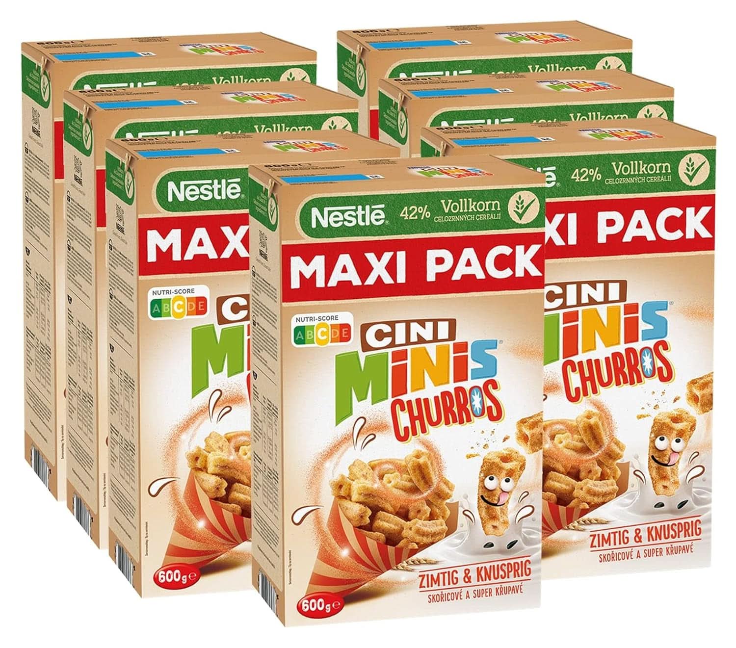 CINI MINIS Churros cereale pentru micul dejun cu 42% făină integrală, 360 grame Naty Shop Set 7 x 600 grame