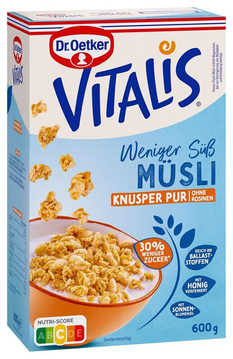 Dr. Oetker Vitalis Less Sweet Crunchy Pure: Knuspermüsli mit 30 % weniger Zucker, 5er Pack (5 x 600g)