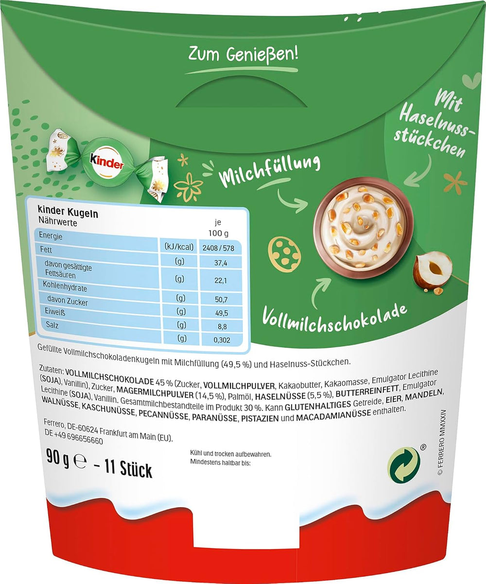 Kinder Milk & Hazelnut Sensations Kugeln 90g – Milchschokoladenkugeln mit cremiger Milchfüllung und Haselnussstückchen – Osterschokolade, Ostersüßigkeiten – Ostergeschenk und Souvenir