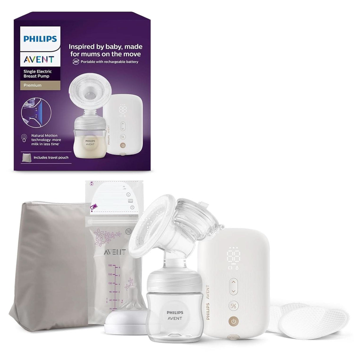 Elektronische Philips Avent Einzelmilchpumpe Premium - Mit Natural Motion Technologie, wiederaufladbarem Akku, Timer-Anzeige (Modell SCF396/31) Zubehör Essen und Stillen Bebe Naty Shop