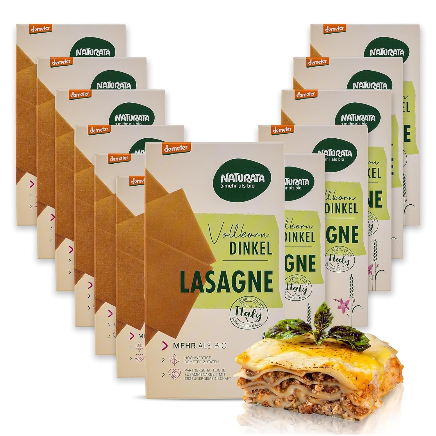 Bio-Dinkel-Lasagneblätter, 250g | Demeterzauber von der Schwäbischen Alb | Zarter Nussgeschmack für Lasagne und Aufläufe