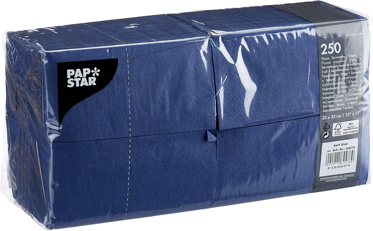Papstar 84576 250 șervețele, 3 straturi 1/8-fold 33 Cm X 33 Cm, albastru închis