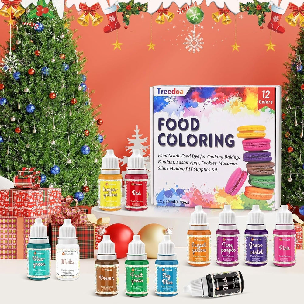 Colorant alimentar 12 culori x 10 ml - Coloranți alimentari lichizi pentru copt prăjituri, fursecuri, macaroane - Colorant alimentar foarte concentrat pentru decorarea torturilor, lichid pentru colorarea băuturilor, săpunuri DIY