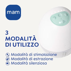MAM Move Tragbare Milchpumpe mit 3 Betriebsmodi und 5 Intensitätsstufen, Skinsoft-Silikongehäuse, einstellbar auf 4 Größen. Zubehör Essen und Stillen Bebe Naty Shop