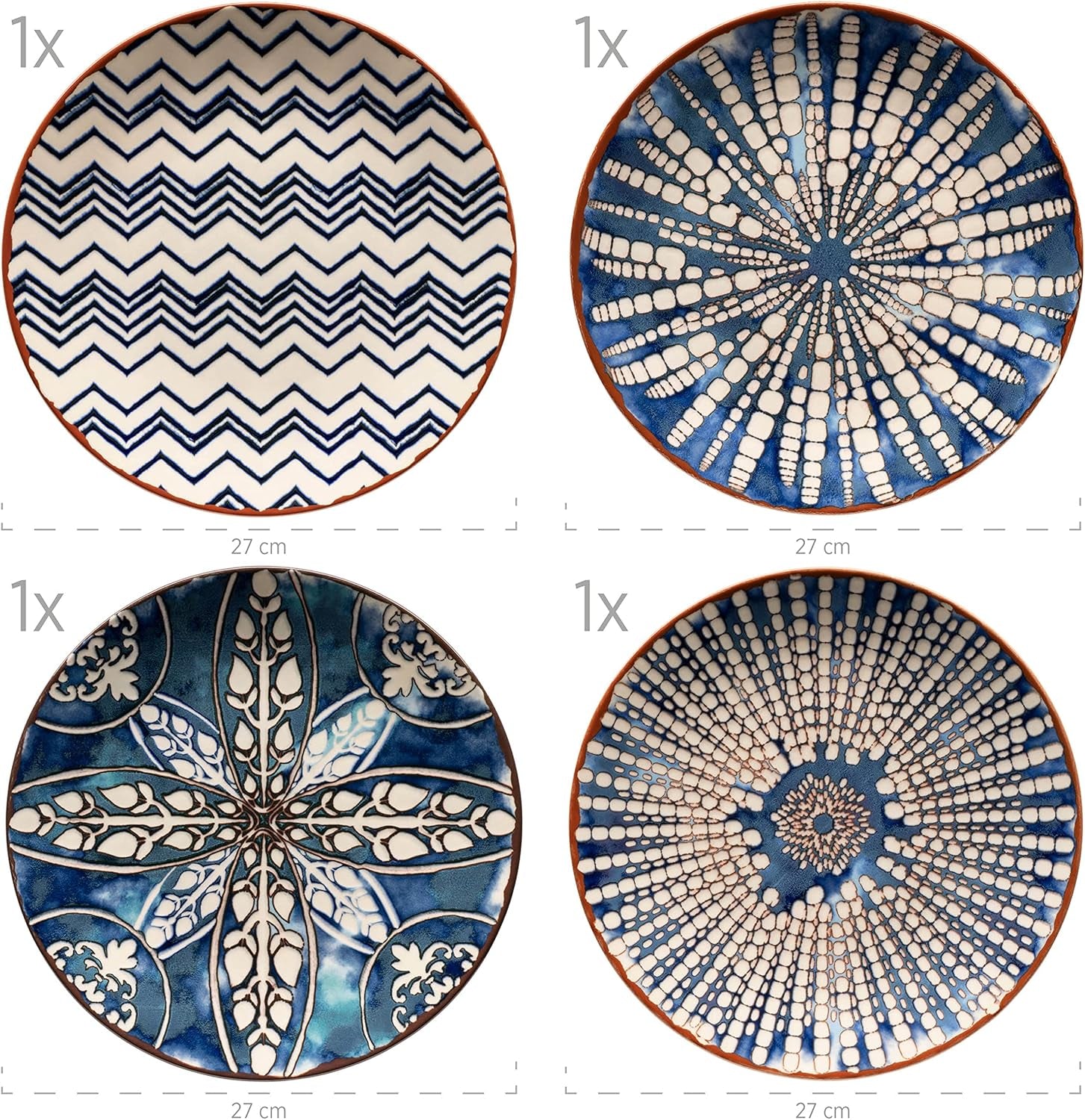 Serviciu de masă MÄSER 934017 Iberico Blue pentru 4 persoane, format din 12 piese, în stil maur, cu diverse modele vintage în alb și albastru, ceramică