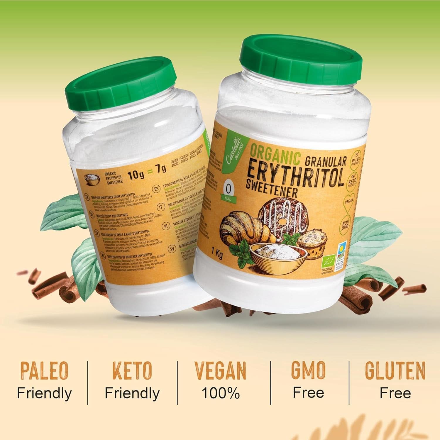 Natürliches Bio-Erythrit, 10G = 7G Zucker, 1 kg Süßstoffe Naty Shop