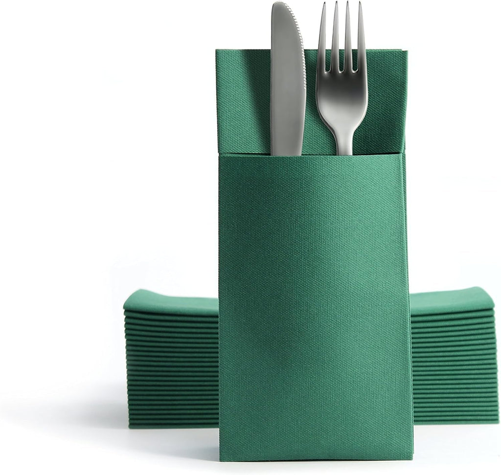 CHIC Airlaid 50 șervețele pentru tacâmuri pungi pentru tacâmuri, asemănătoare țesăturii, șervețel de unică folosință de înaltă calitate, 39X40Cm, model alb de bun venit cald 50 bucăți (pachet de 1)