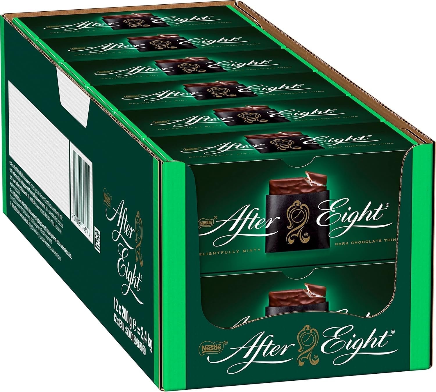 NESTLÉ after EIGHT, tablete subțiri de ciocolată neagră cu umplutură de cremă de mentă Bomboane de Ciocolata Naty Shop 12 x 200 grame Ciocolată