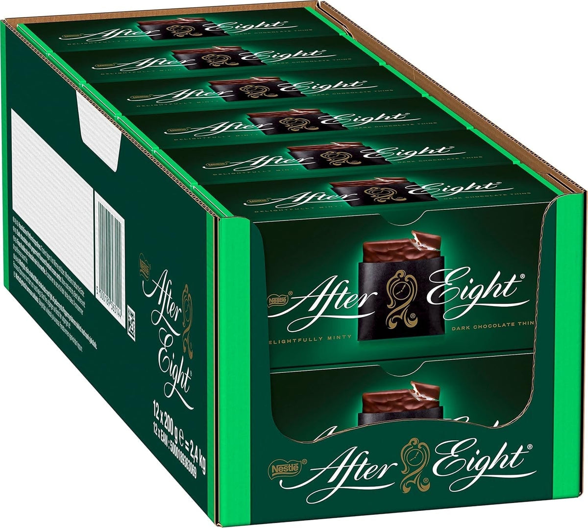 NESTLÉ after EIGHT, tablete subțiri de ciocolată neagră cu umplutură de cremă de mentă Bomboane de Ciocolata Naty Shop 12 x 200 grame Ciocolată
