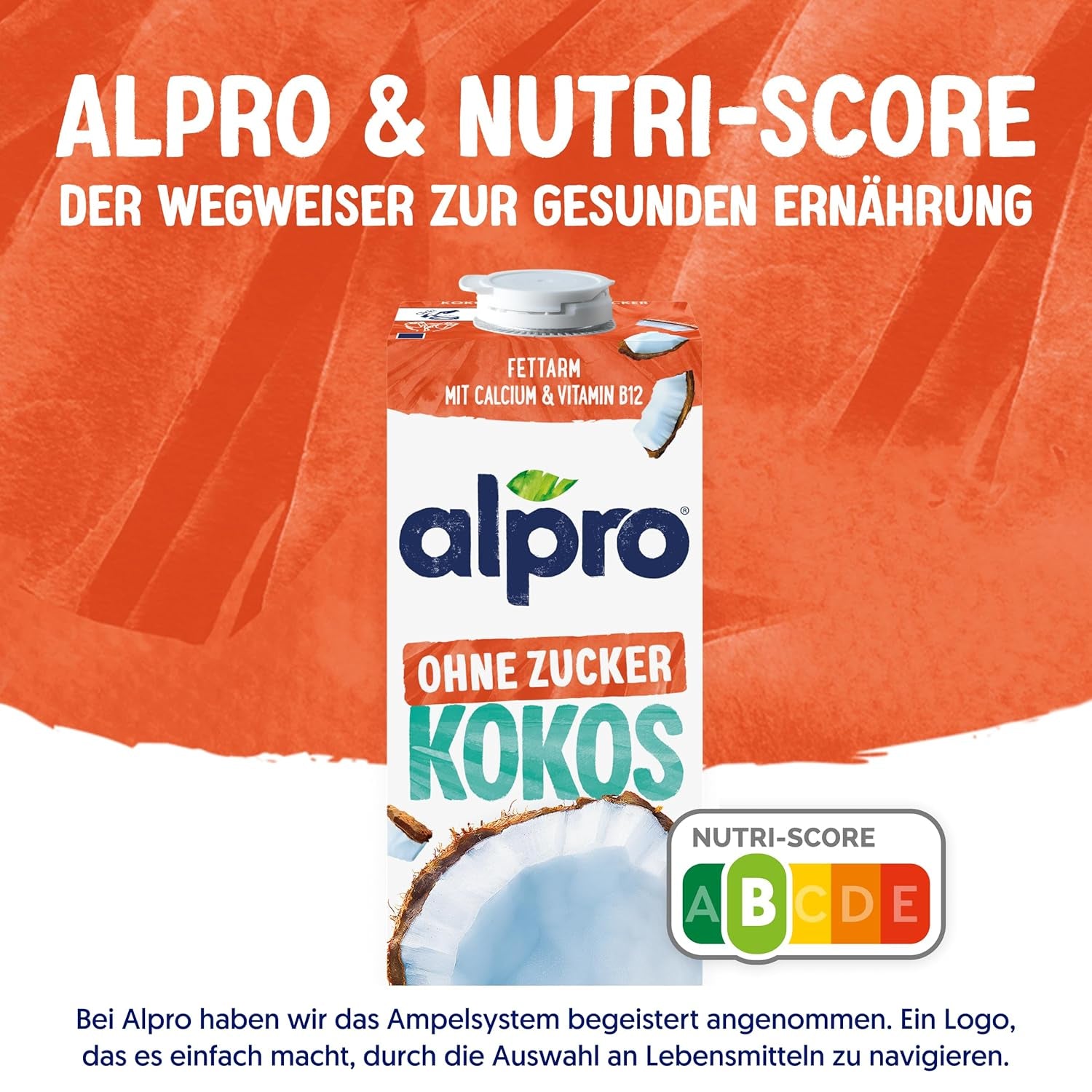 Alpro Kokosnussdrink ohne Zucker – Ohne Süßstoffe – Vegan und milchfrei – Von Natur aus laktosefrei und fettarm – Reich an Kalzium und Vitaminen – 8 x 1 L