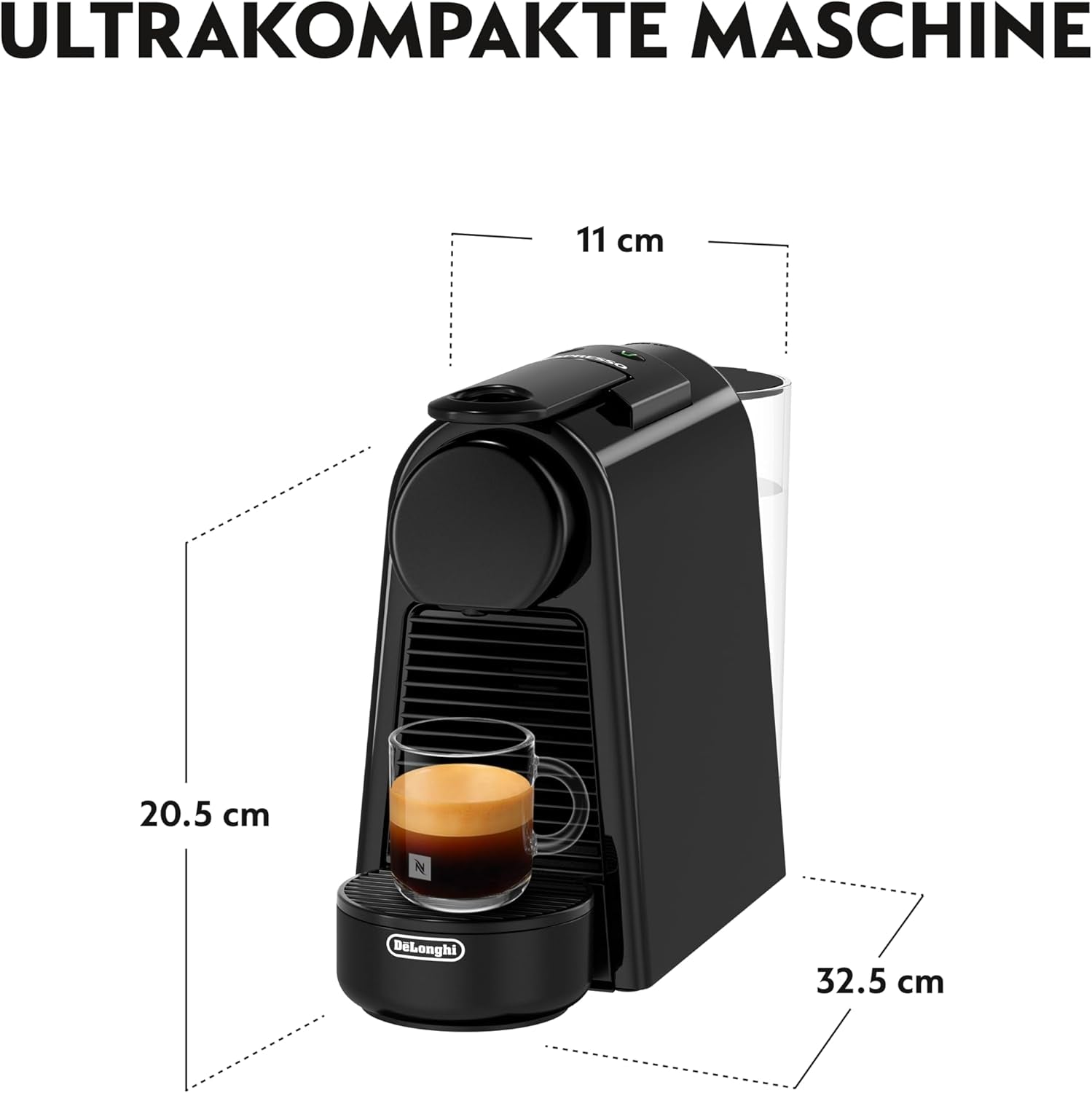 Espressor cu capsule Nespresso De'Longhi Essenza Mini, negru | Presiune pompă 19 bar | Rezervor de apă 0,6 l | Pentru espresso și lungo | Espressor mic – Momente mari de cafea | EN85.B