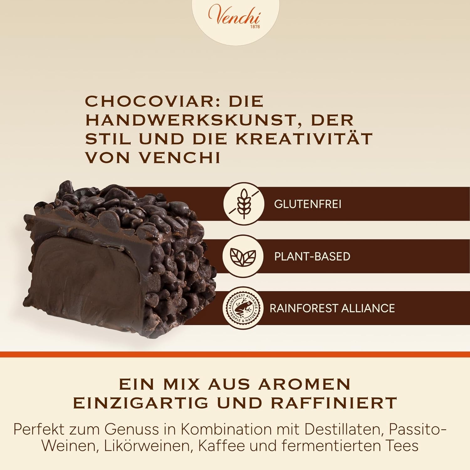 Venchi – Chocoviar-Würfel 75 % – Pralinen mit „Cuor di Cacao“-Füllung, extra dunkler Schokolade und Chocoviar-Granulat 75 % – 1 kg Großpackung – Vegan – Glutenfrei