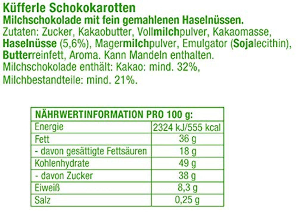 Küfferle, Karotten mit Originalschokolade 810 g 60 Stk., Vollmilchschokolade, 1 Stück