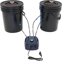 Komplettes DWC-Hydrokultursystem-Set mit 12-W-Luftpumpe, 2 Eimern (5 Gallonen), Hydrokultur-Anbausystem, 2 Beuteln Ceramsite, Topfbewässerungsset